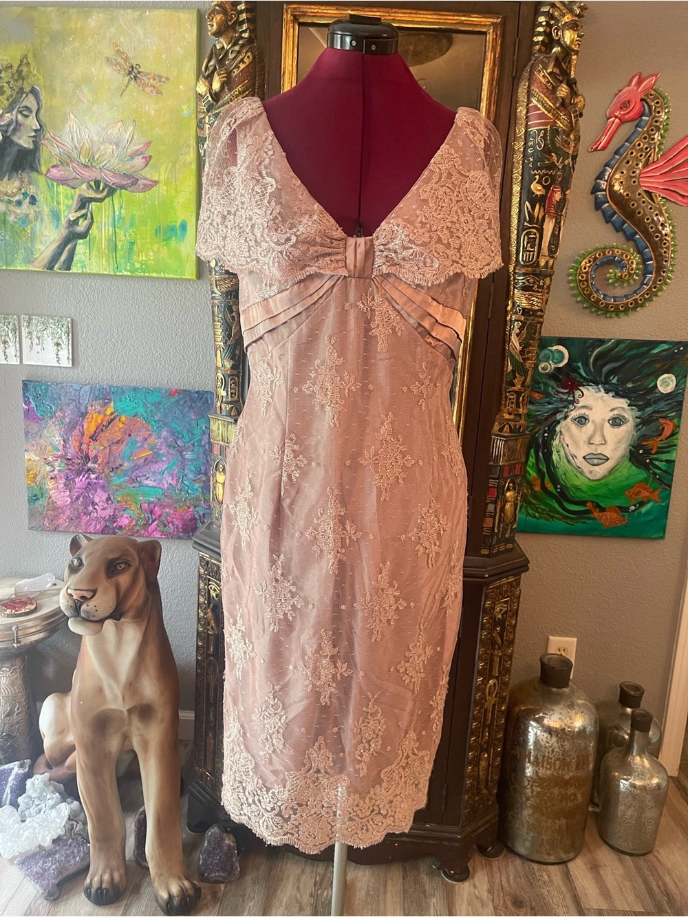 Scott McClintock Champagne  Lace Cocktail Dress